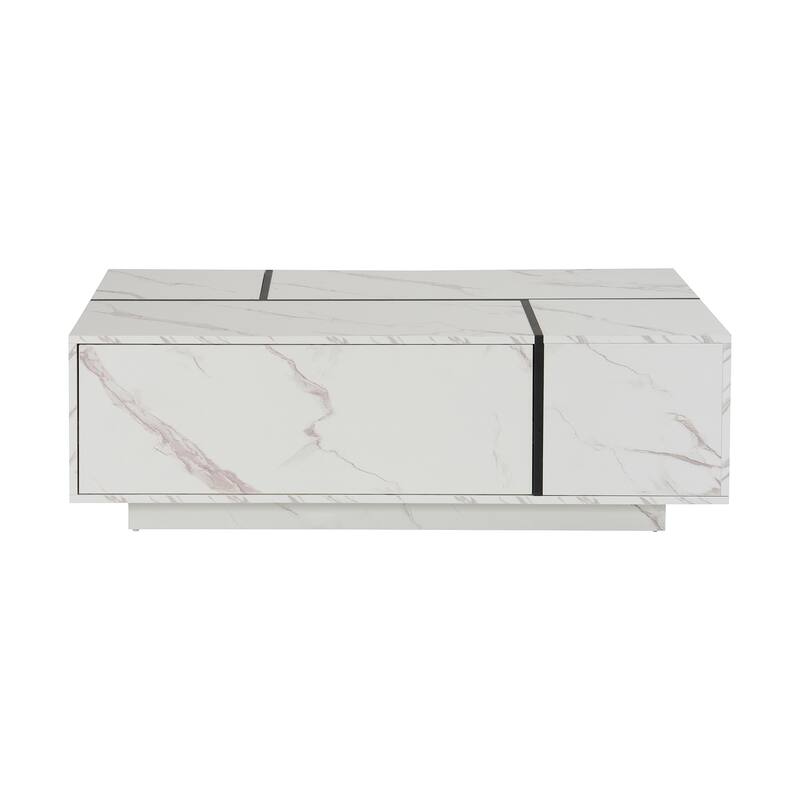 Rectangular Sliding Top Coffee Table with 2 Drawers and 2 Hidden Storage for Living Room 47.2" (White)