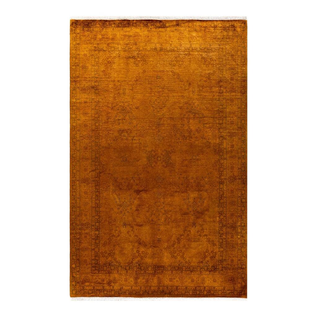 Overton Hand Knotted Wool Vintage Inspired Modern Contemporary Overdyed Gold Area Rug - 6' 1" x 9' 5"