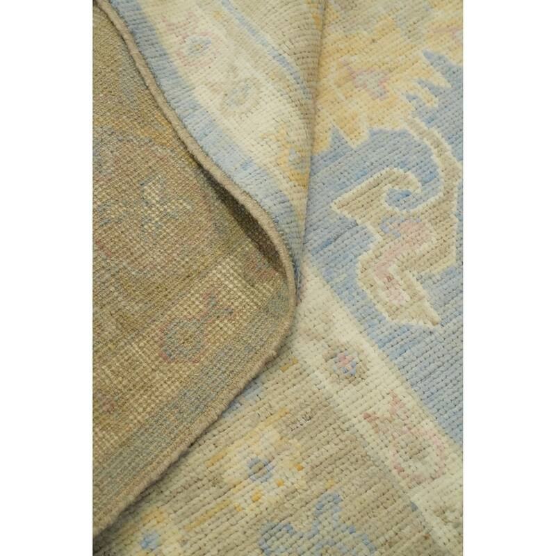 Vegetable Dye Blue Oushak Turkish Area Rug, Floral Geometric Carpet - 10' 0'' X 8' 5''