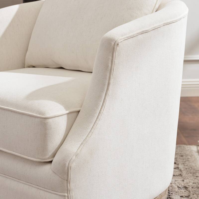 KINWELL 32" W Down Fill Upholstered Slipcovered Swivel Barrel Accent Armchair