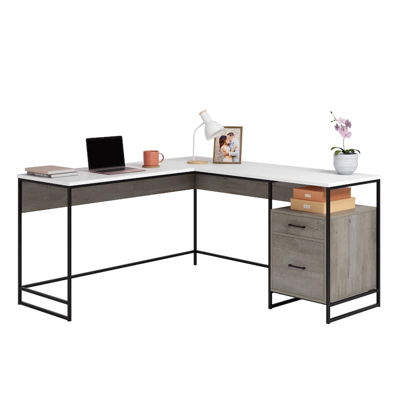 Wood L-Shaped Desk with Minimalist Design, Brown