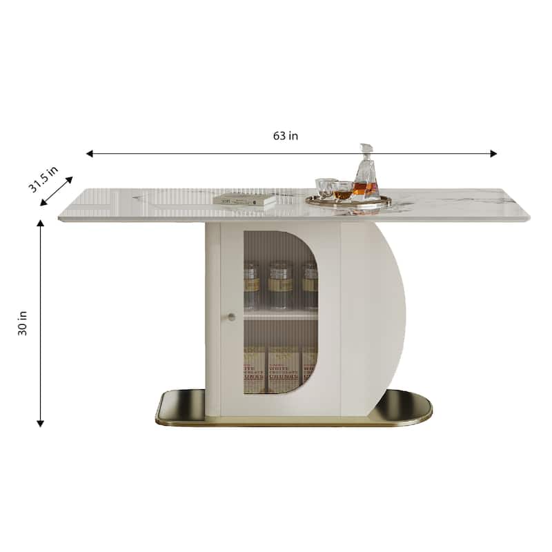 Modern Minimalist Dining Table, 63" Sintered Stone with Storage for Family Kitchens