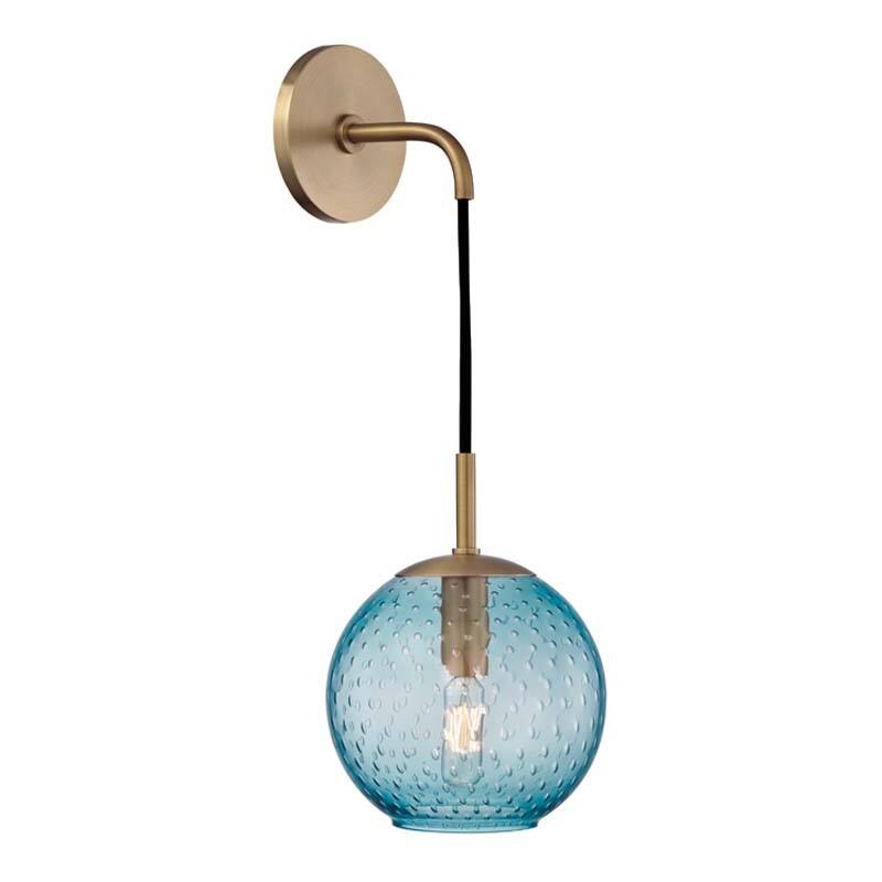 Hudson Valley Lighting Rousseau Single Light 14" Tall Wall Sconce - Aged Brass / Blue