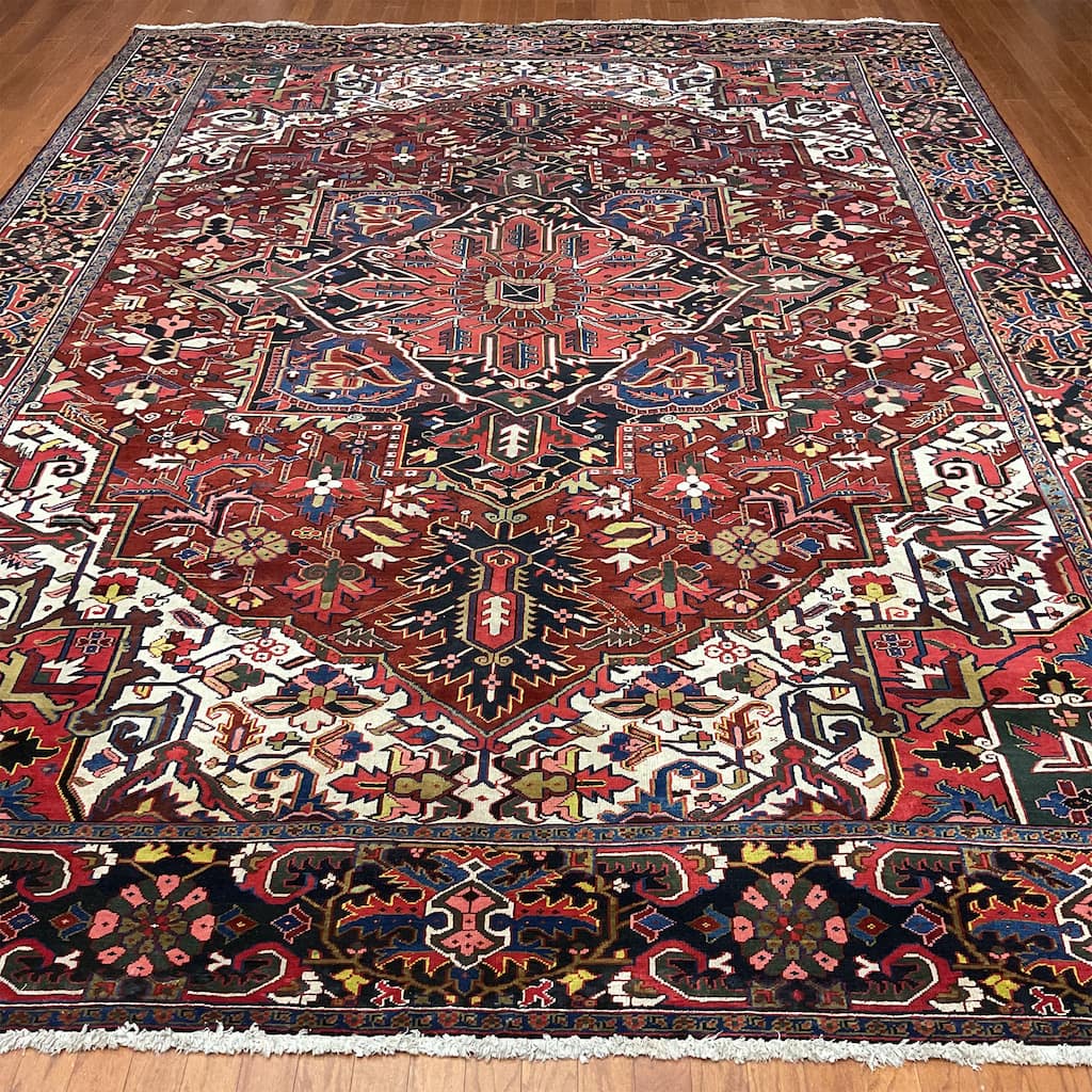 HERAT ORIENTAL Handmade 1920's Antique Heriz Wool Rug - 10'4" x 13'2"