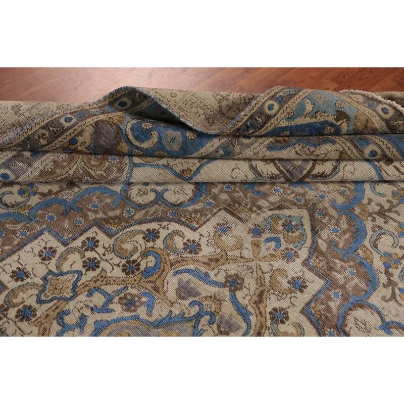 Geometric Tabriz Persian Area Rug Handmade Bedroom Wool Carpet - 9'8"x 13'1"