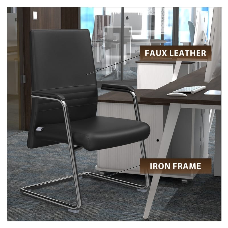 LeisureMod Aleen Office Chair with Upholstered Seat and Metal Armrest