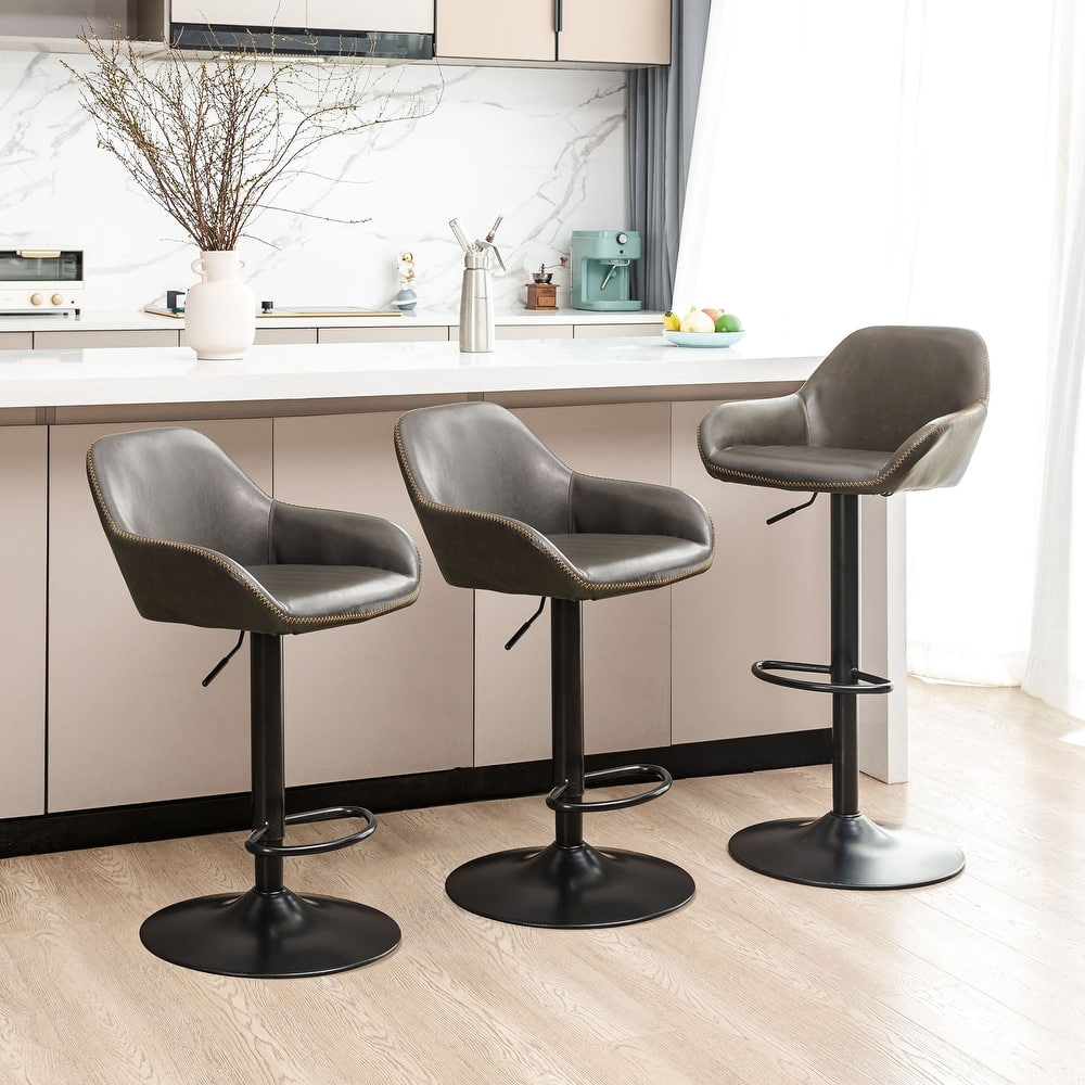 Glitzhome Set of 3 Mid-Century Modern Adjustable Swivel Bar Stools - Set of 3