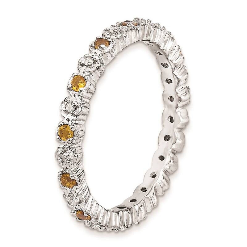 Curata 925 Sterling Silver Polished Prong set Stackable Expressions Citrine and Diamond Ring