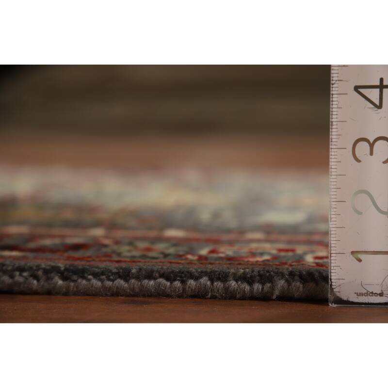 Hand Knotted Oriental 100% Wool Carpet Traditional Geometric Greys & Charcoal Heriz (serapi) Runner Rug - 7' 11'' X 2' 7''