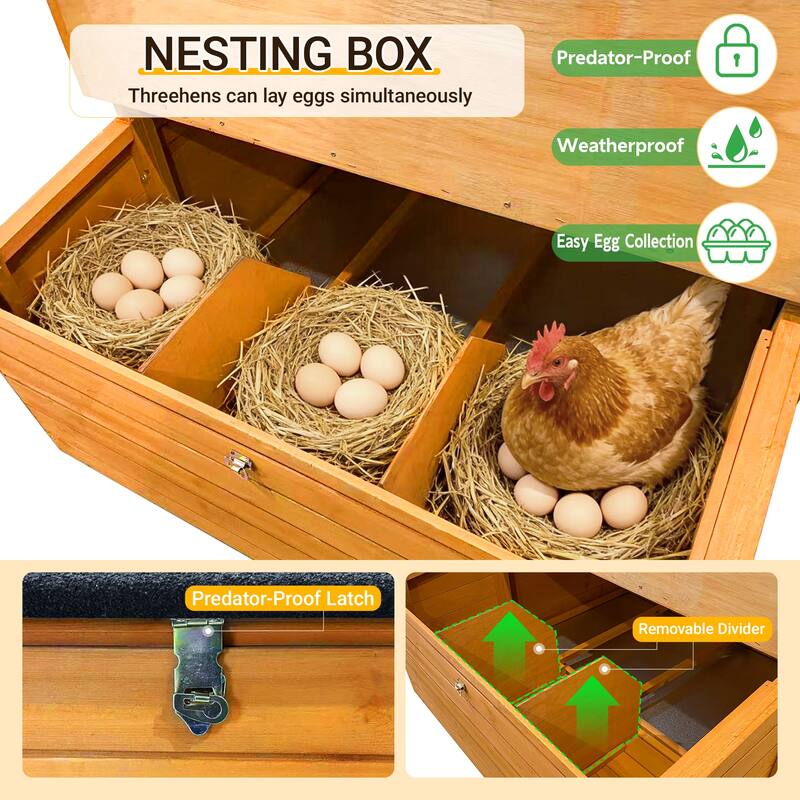 Chicken Coop, Double-House Wooden Chicken Coop For 6-8 Chickens With 3 Nesting Boxes And 2 Pull-Out Trays, A Foldable Ramp