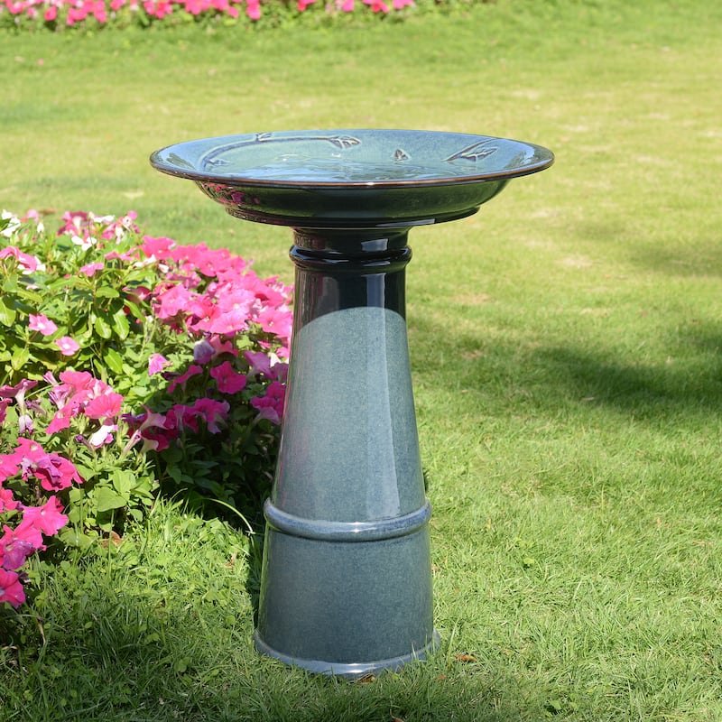 Ceramic Outdoor Garden Birdbath - 21.5" - Blue