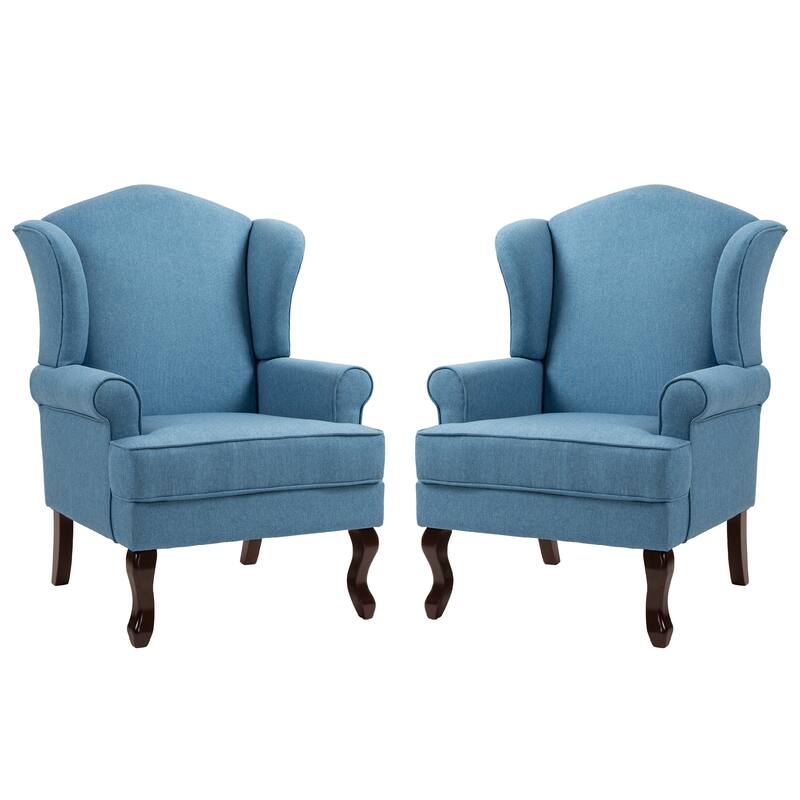 2 Set Traditional Rolled Arm Wing Back Accent Chair