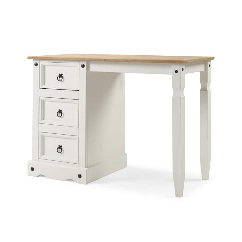 Vanity Desk - Solid Pine Wood Desk with Dovetail Drawers & Honey Brown Top