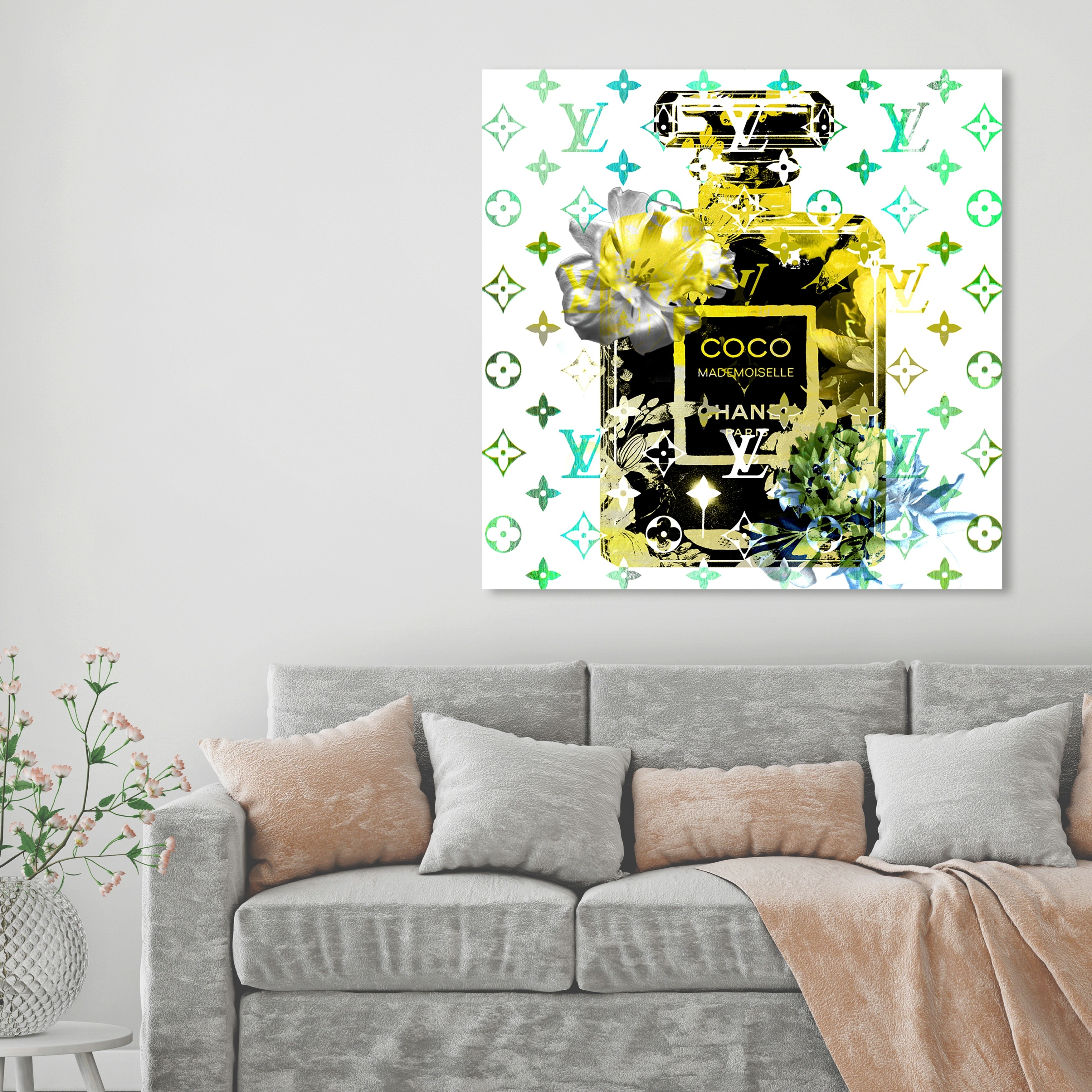 Oliver Gal 'Coco Blinded Love Lime' Fashion and Glam Wall Art Canvas Print  Perfumes - Yellow, White