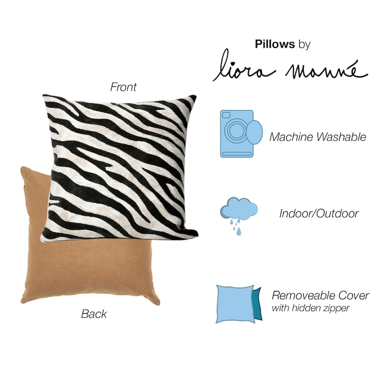Liora Manne Visions I Zebra Indoor/Outdoor Pillow Black 20" Square