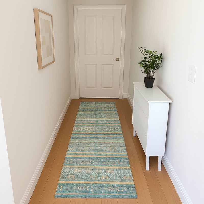Premium Washable Super Soft Boho Stripes Mayfield Rug - Teal - 2'3" x 7'6"