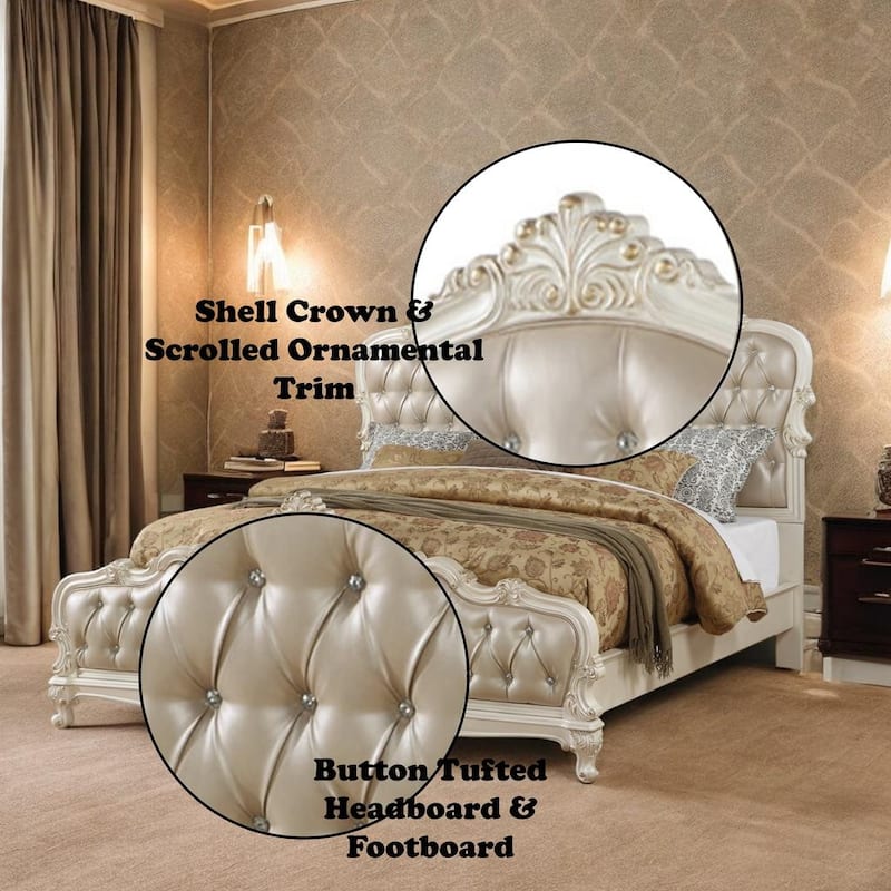 Acme Furniture Chantelle Rose Gold Faux Leather Pearl White Bed