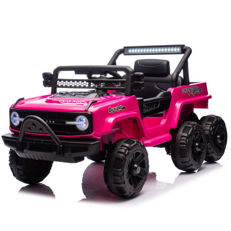 12V Kids Ride On 6-Wheel electric truck car W/Parents Control,Six-Wheel Suspension,Four motors,Power display,Searchlight - Pink
