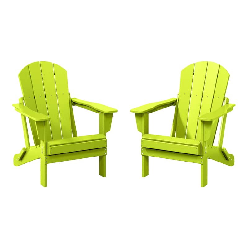 Polytrends Laguna Weather Resistant Outdoor Patio Folding Adirondack Chairs (Set of 2) - Lime