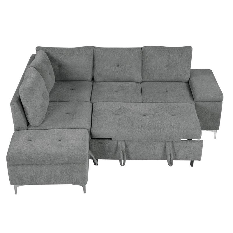 Innovative L-Shaped Convertible Sofa Bed with Ample Storage, USB Ports, and Retractable Backrest
