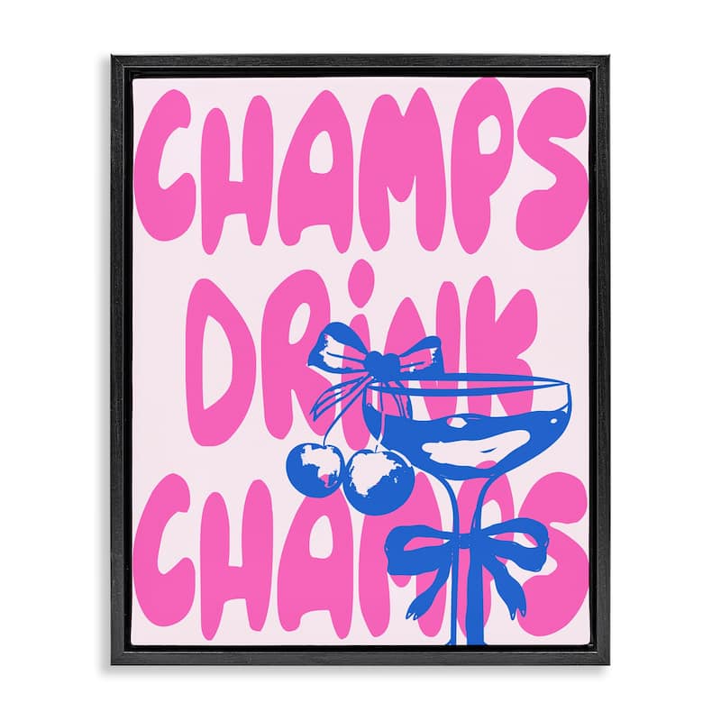 Stupell Champs Drink Champagne Framed Floater Canvas Wall Art Design By House of Lulu - 17 x 21 - Black