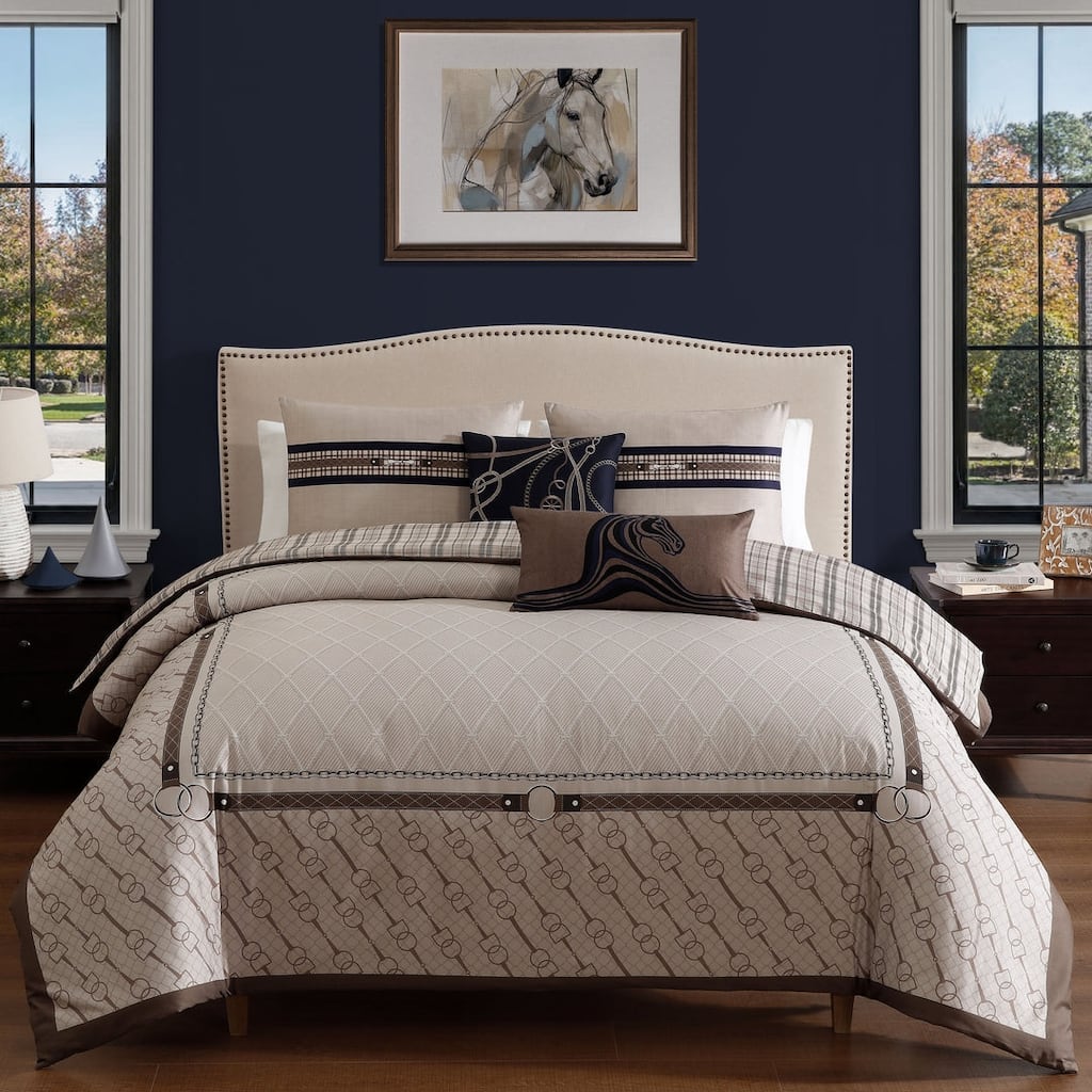 Bebejan Equestrian 100 % Cotton Sateen 5 Piece Reversible Comforter Set