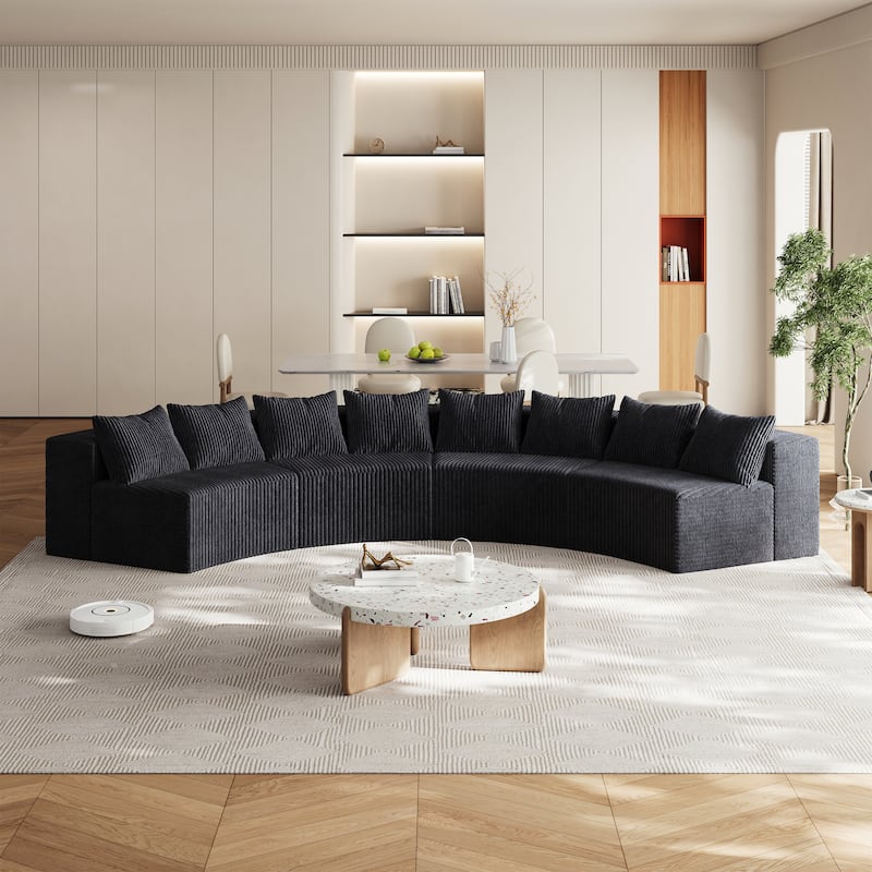 Semi Circular Shaped Sectional Sofa Modular Corduroy Fabric Couch, Free Combination