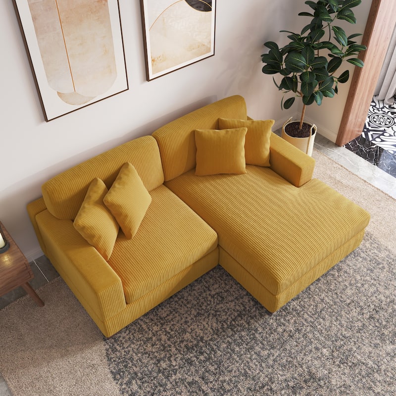 Modern L-Shaped Corduroy Modular Sectional Couch Sofa with Pillows