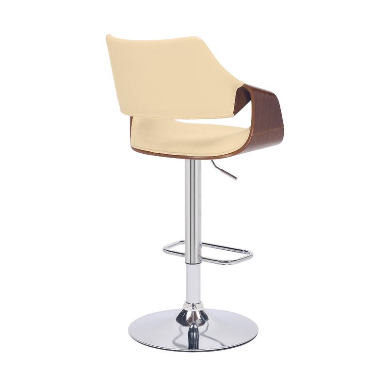 25" Contemporary Swivel Bar Stool in Cream Faux Leather with Arms Chrome Pedestal and Wood Frame - 45”H x 21”W x 21”D