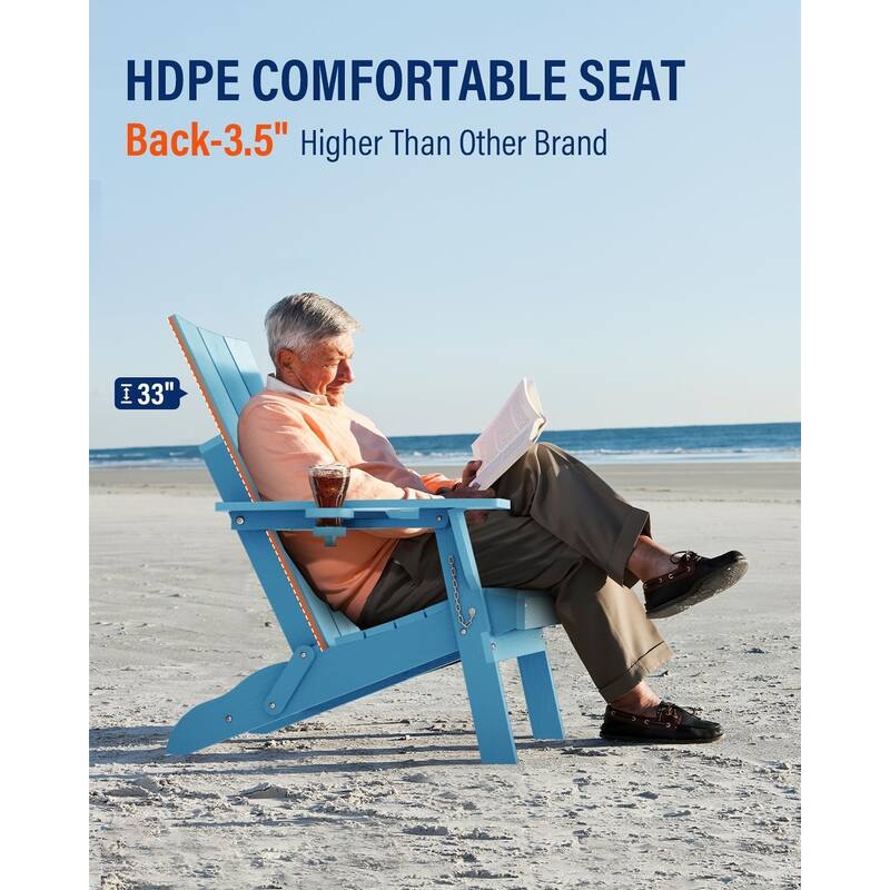 WINSOON Modern HDPE Outdoor Folding Adirondack Chair With Cup Holder-Set Of 2