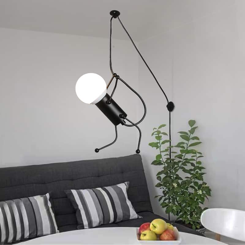 Modern Industrial Decorative Black Ant Design Pendant Light Adjustable Plug in Cord Ceiling Retro Wall Sconce for Kids Bedroom - Black