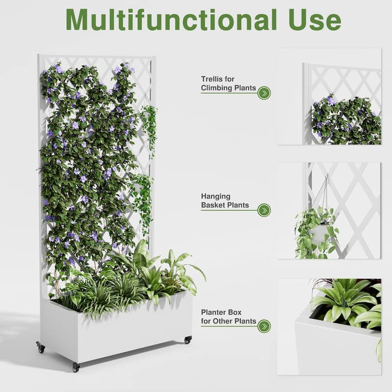 Raised Garden Bed Planter with Trellis Movable Planter Box with Lockable Wheels - 71*35