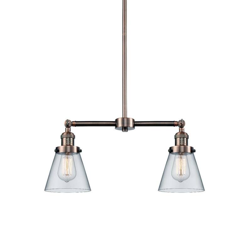 Innovations Lighting Small Cone 2 Light 21" Wide Linear Chandelier - Antique Copper / Clear