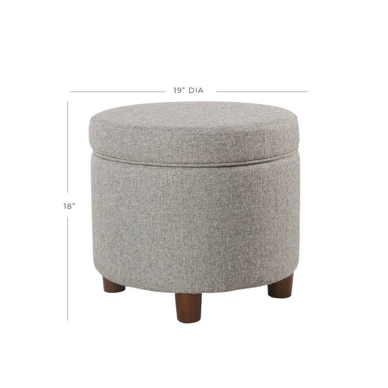 Light Gray Fabric Round Wooden Ottoman with Convenient Lift-Off Lid Storage