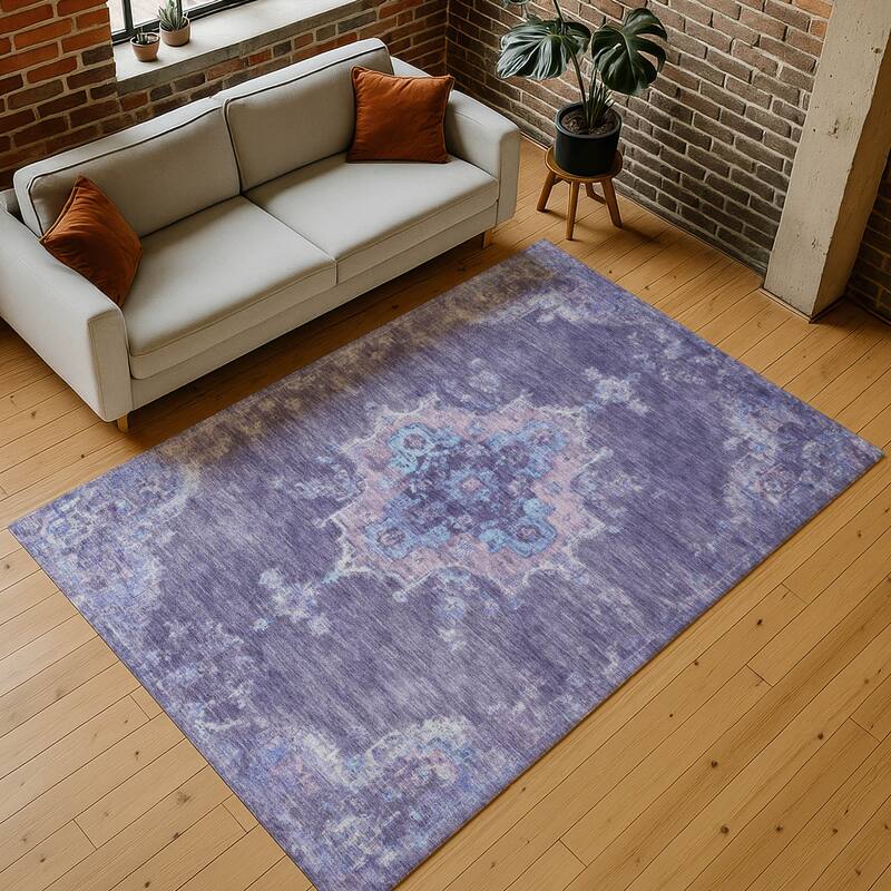 Machine Washable Indoor/ Outdoor Traditional Tabriz Chantille Rug