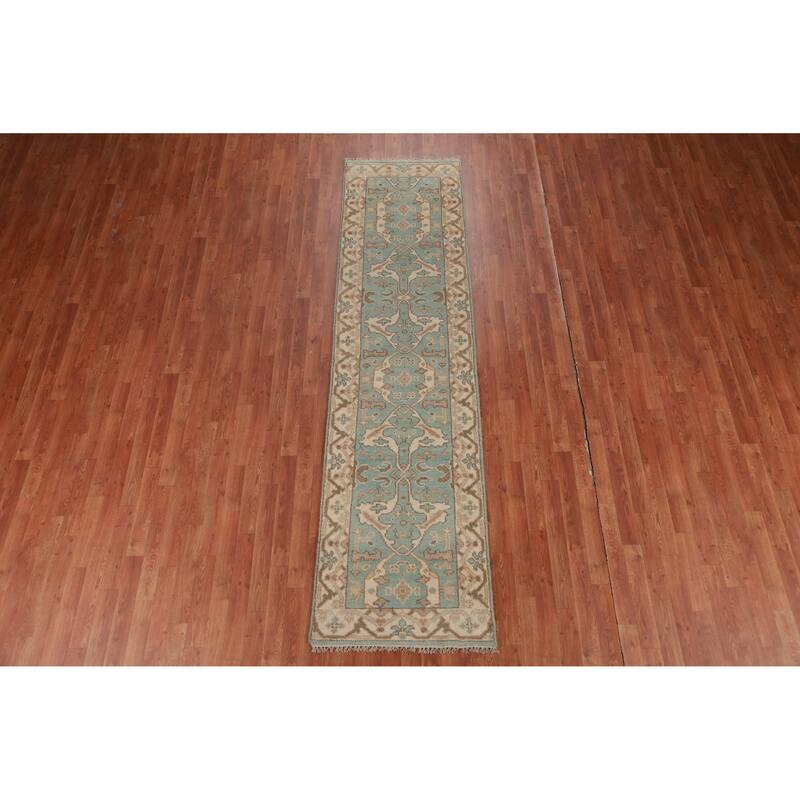 Light Blue Oushak Oriental Runner Rug Handmade Bedroom Wool Carpet - 2'6" x 10'0"