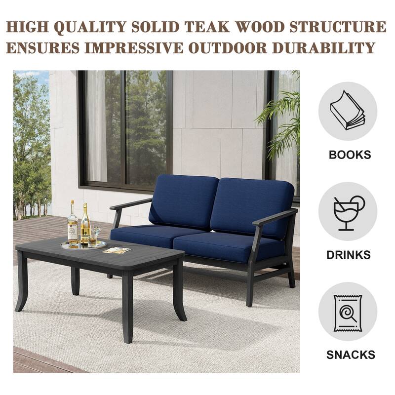 Teak Outdoor Patio Loveseat and Coffee Table Set (2-Piece)