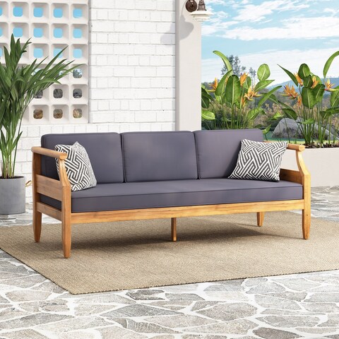 Aston Outdoor Acacia Wood 3 Seater Sofa by Christopher Knight Home