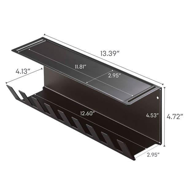 dimension image slide 1 of 2, Yamazaki Home Under-Desk Cable Organizer, Steel - L 4.1 x W 13.4 x H 4.7 inches