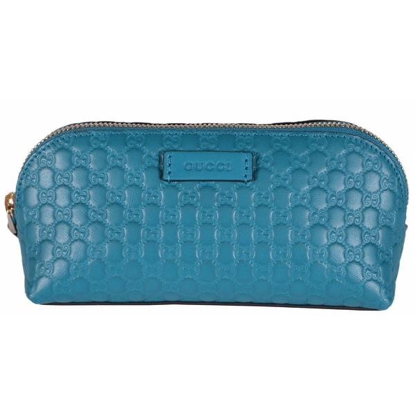 Gucci 449894 Cobalt Blue Leather Micro GG Guccissima Cosmetic Bag