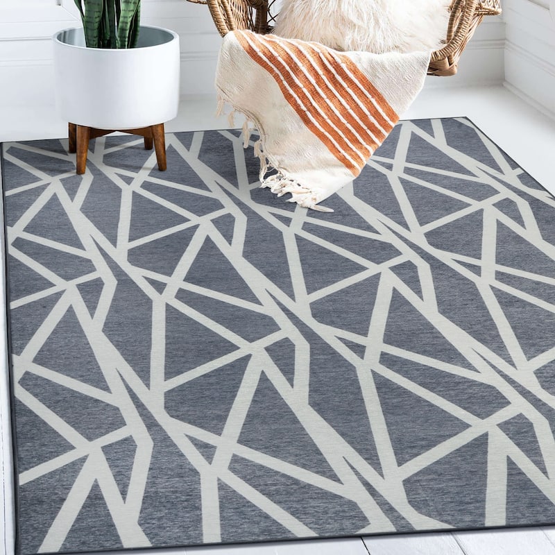 My Magic Carpet Flock Camel Washable Rug - 5'x7' - Slate Grey