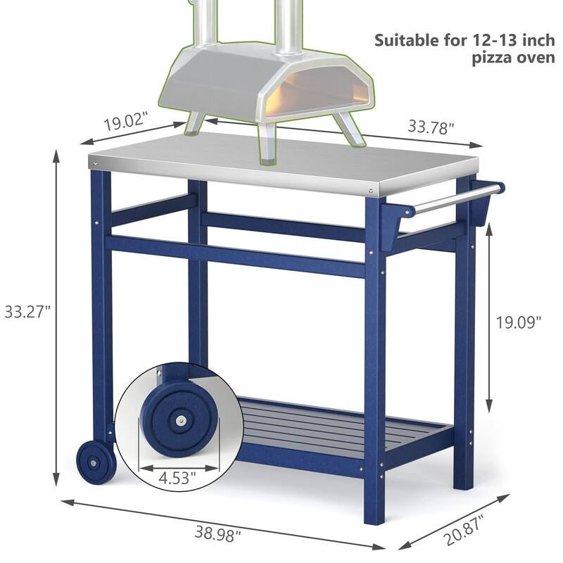 TORVA HDPE Portable Outdoor Grill Table,Grill Cart with Stainless Steel Top&3-Shelf Storage for BBQ Prep Table - N/A