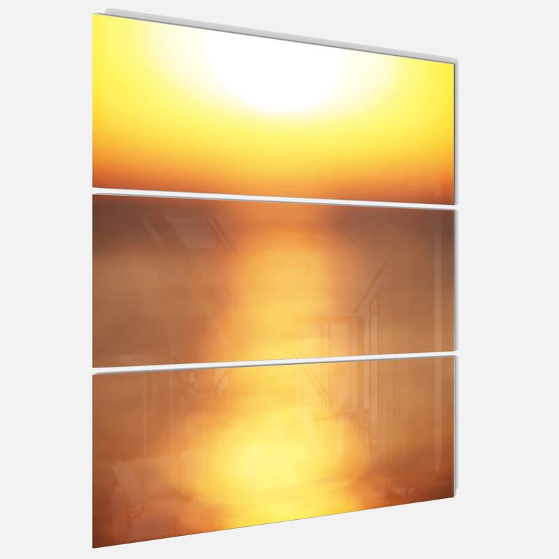 Designart 'Abstract Yellow Sunset Reflection' Landscape Metal Wall Art