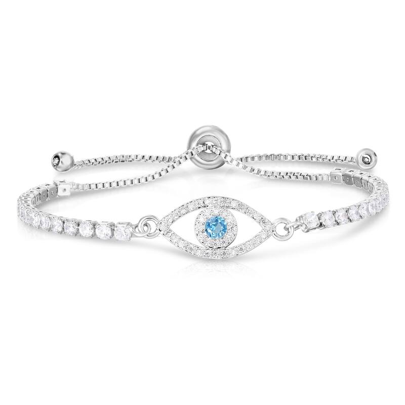 Victoria Townsend Silver Plated Cubic Zirconia Evil Eye Adjustable Bracelet