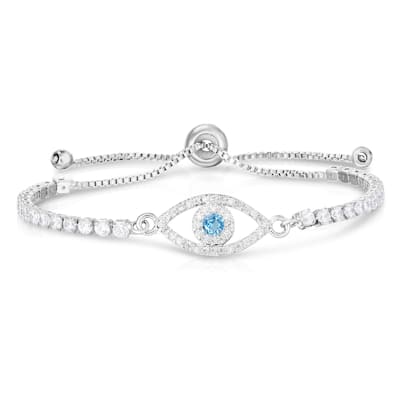 Victoria Townsend Silver Plated Cubic Zirconia Evil Eye Adjustable Bracelet