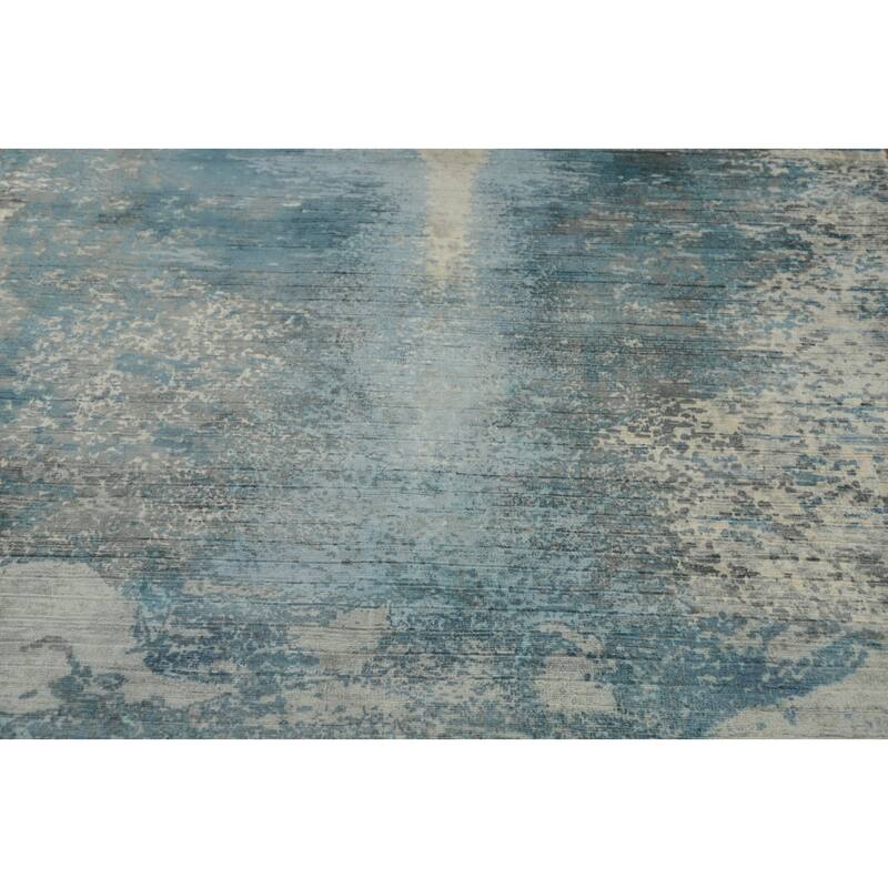 Hand-knotted Modern Silk Blue Abstract Oriental Area Rug - 8' 0'' X 4' 11''