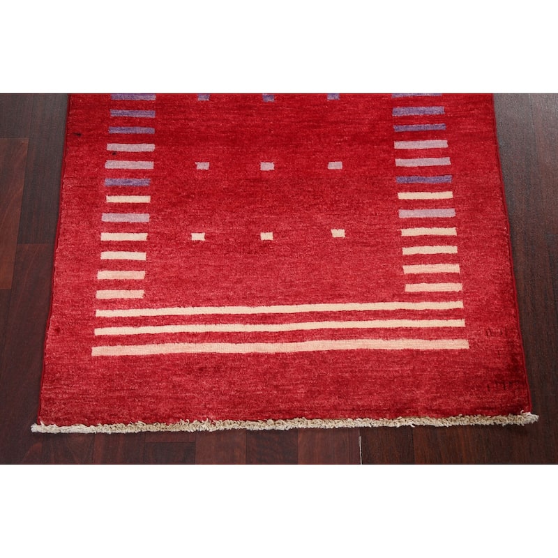 Geometric Gabbeh Kashkoli Area Rug Hand-knotted Oriental Wool Carpet - 2'7" x 4'0"