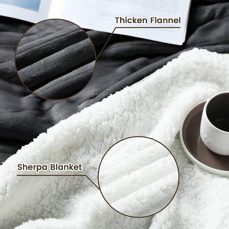 Flannel and Sherpa Fleece Throw Heated Blanket with a Controller