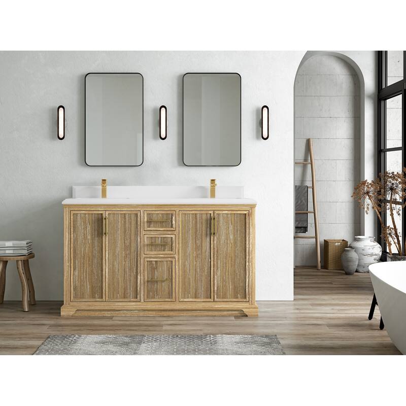 Willow Collections 60 x 22 Alys Solid Teak Wood Double Sink Bathroom Vanity with Quartz or Marble Countertop