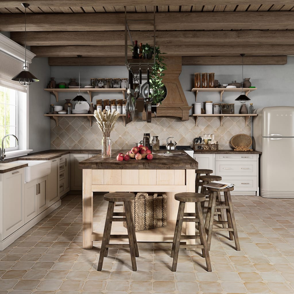 Merola Tile Laverton Octagon Arena with Taco Beige 7-7/8" x 7-7/8" Porcelain Floor and Wall Tile